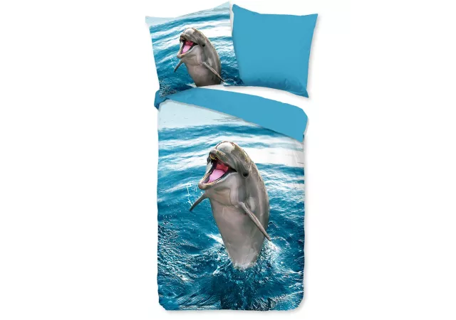 Overtrek éénpersoons dolfijn blauw (140x220)