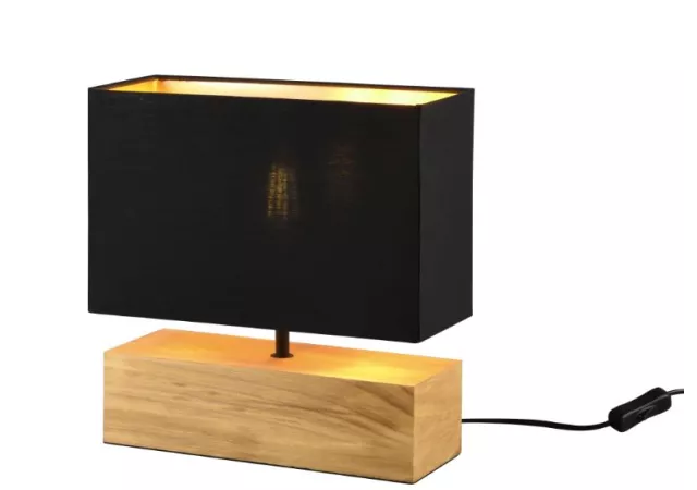 Tafellamp Woody zwart-goud/naturel hout (exclusief lamp)