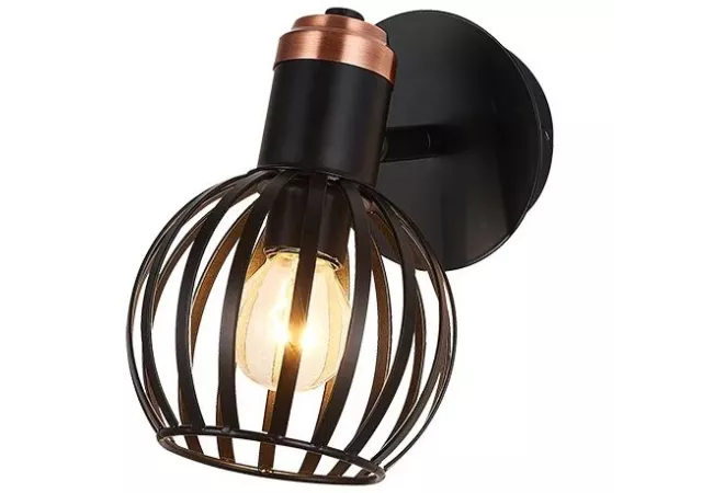 Wandlamp zwart/brons met schakelaar Excl. 1x LED