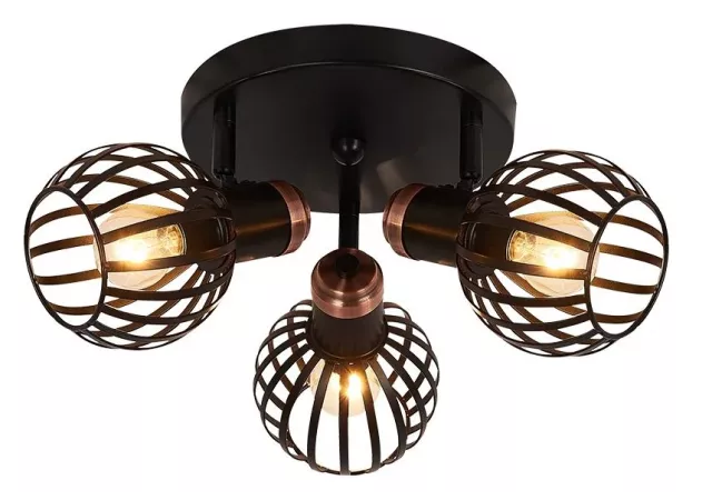 Plafondlamp zwart/brons Excl. 3x LED
